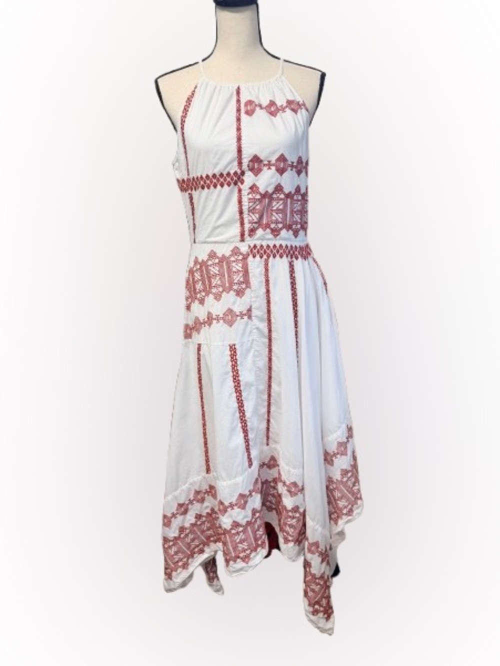 Joie Embroidered Cotton Boho Handkerchief Midi Maxi Dress Size 8